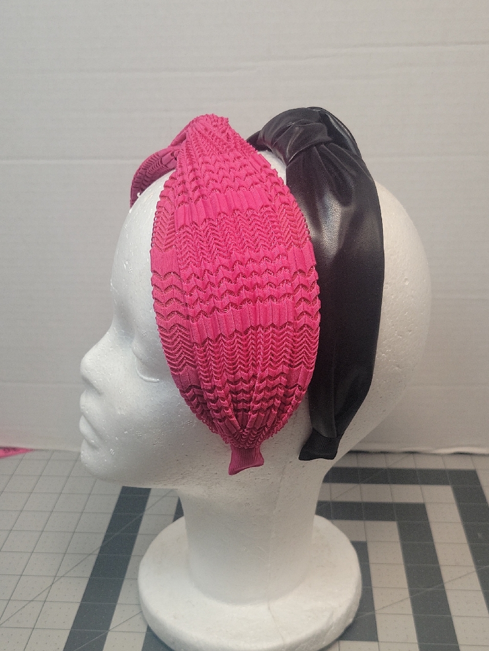 Pink Textured Headband and Black Faux Leather Knot Headband Set NWOT